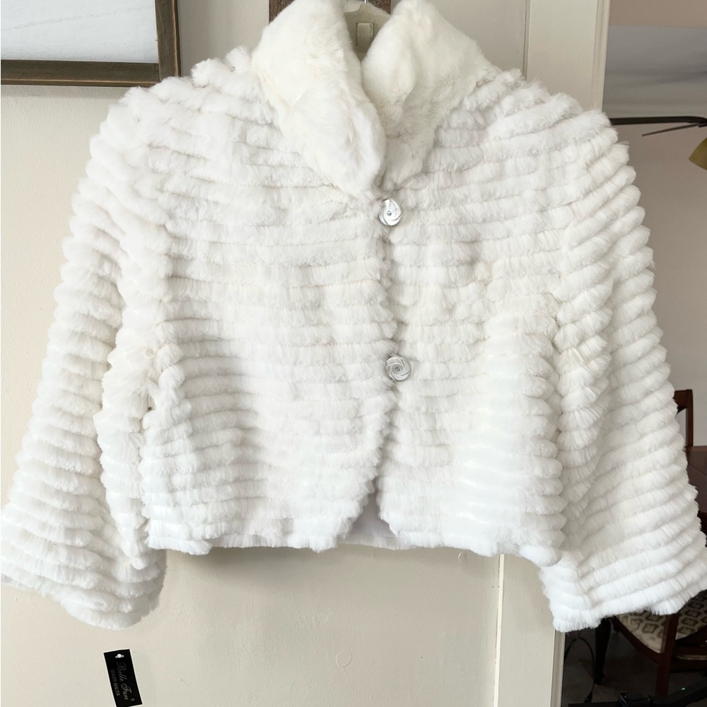 Belle Fare white rabbit coat NEW